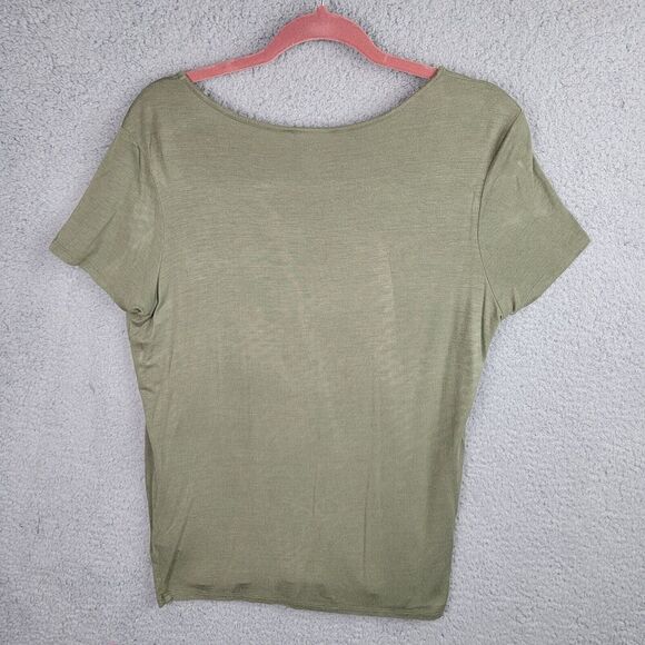 Knit Top Blouse Womens L Green Metallic Studs Scoop Neck  Short Sleeves Light - Picture 2 of 13